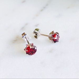 14K White Gold Red Garnet Earrings
